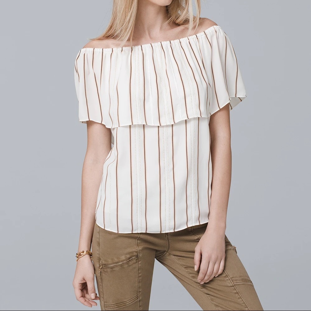 White House Black Market Off-The-Shoulder Stripe Blouse Size XL